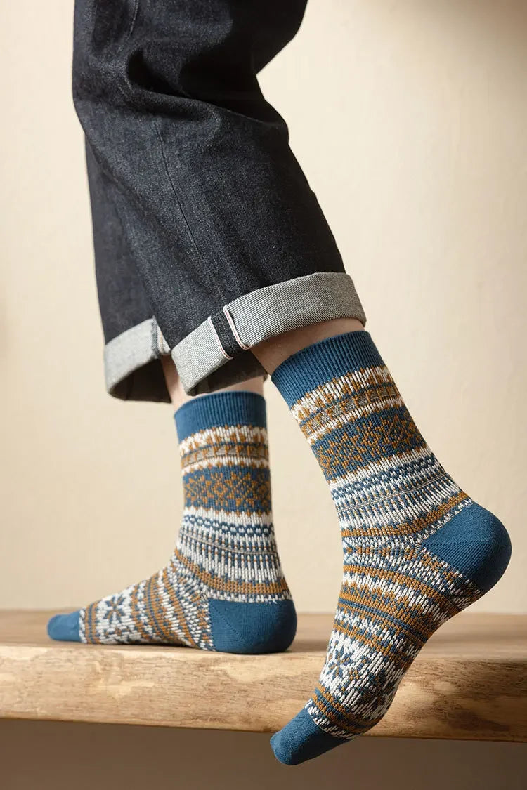 Men's Retro Geometric Pattern Middle Tube Socks | Stylish & Comfy
