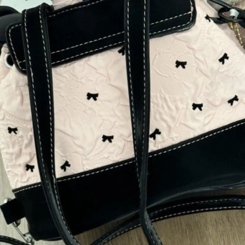 Stylish Black Pink Bow Ruffled Backpack for Women & Girls