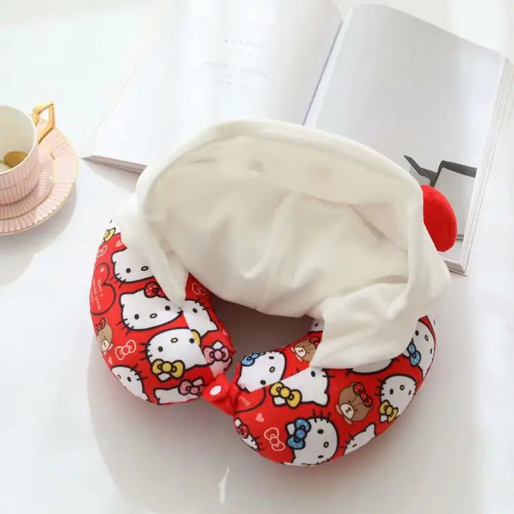 Kawaii Kitty Style Hooded U-Shaped Neck Pillow | Travel Nap Pillow