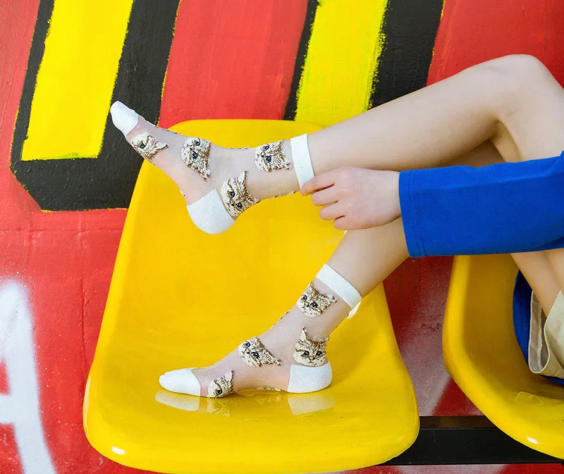 Trendy Women’s Transparent Cat Socks | Cute Kawaii Summer Fashion