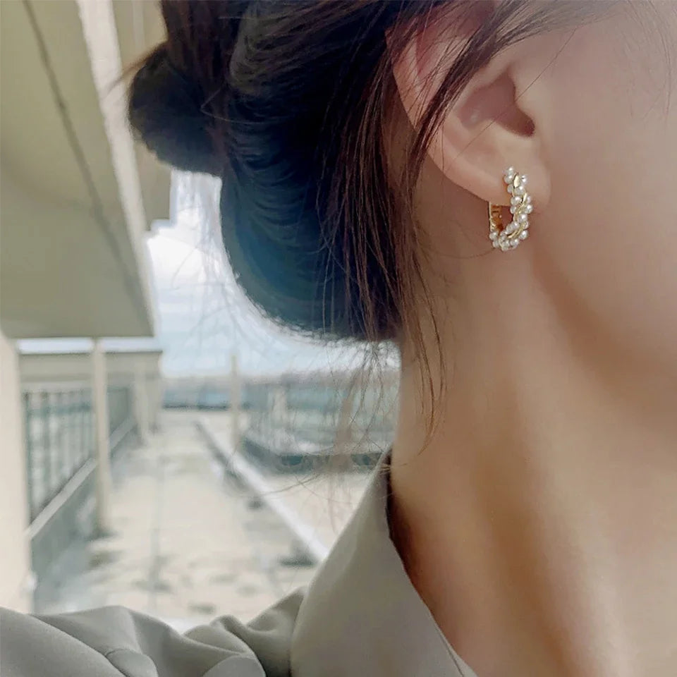 Minimalist Pearl Hoop Earrings for Women | Elegant Huggie Style