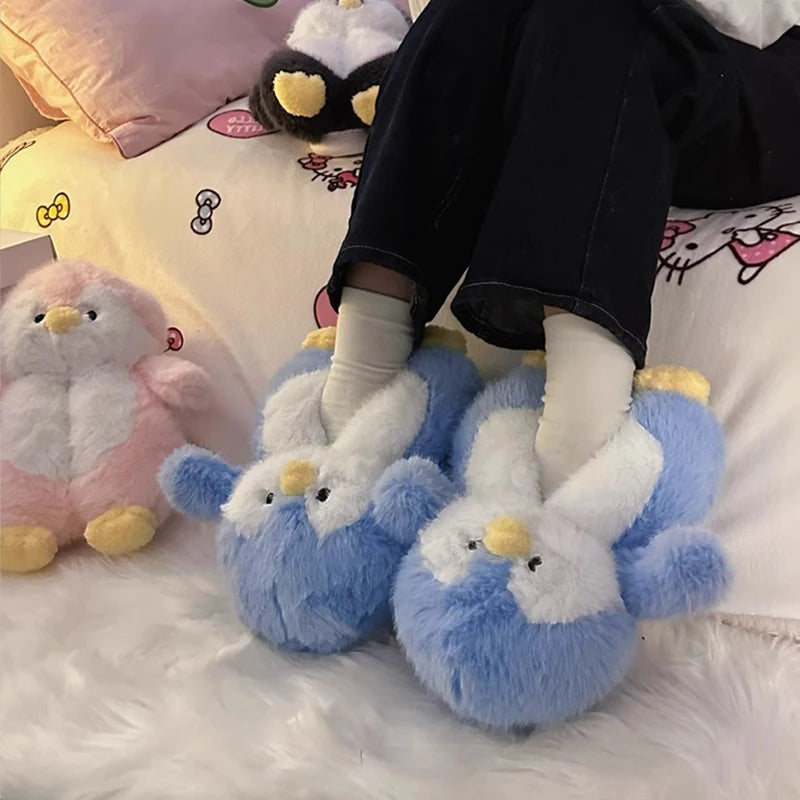 Cute Cartoon Penguin Cotton Slippers | Warm Plush Indoor Shoes