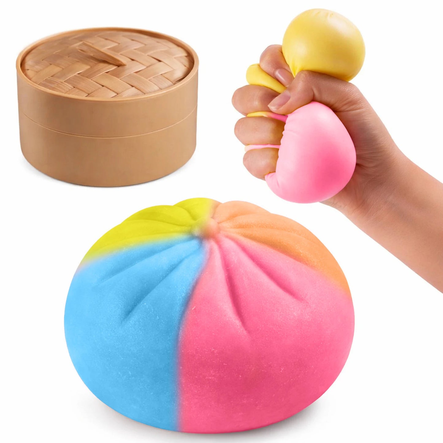 Steamed Bun Stress Ball Colorful Slow-Rise Squeeze Toy Decompression Toy Soft Anti-Stress Ball for Hands Dumpling Stress Ball