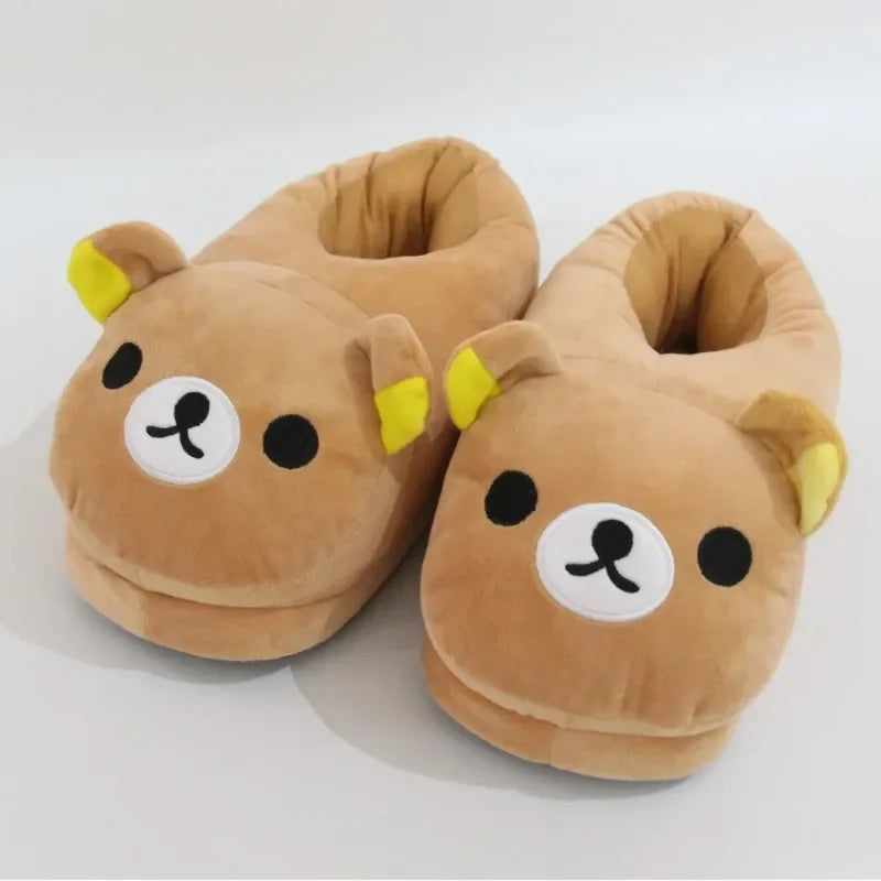 Cute Plush Fleeces-Lined Winter Bear Cartoon Slippers