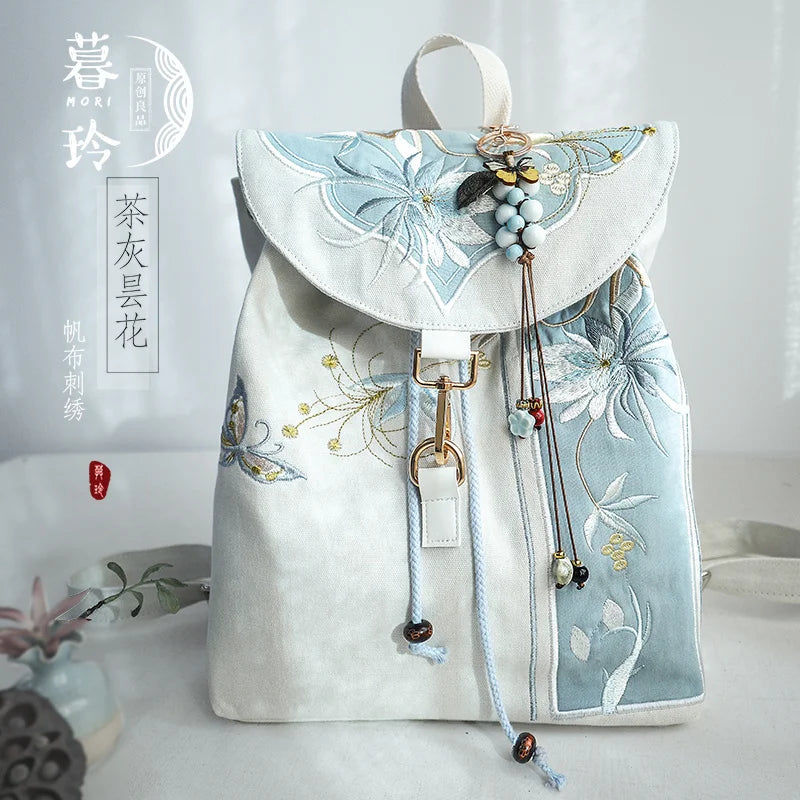 Mochila de 15 pulgadas estilo retro chino | Mochila bordada hecha a mano