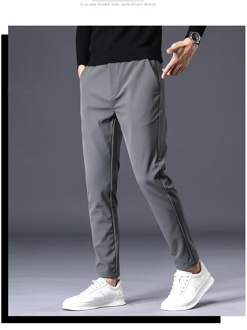 Winter Warm Fleece Men's Business Casual Pants | Stylish Thermal Trousers