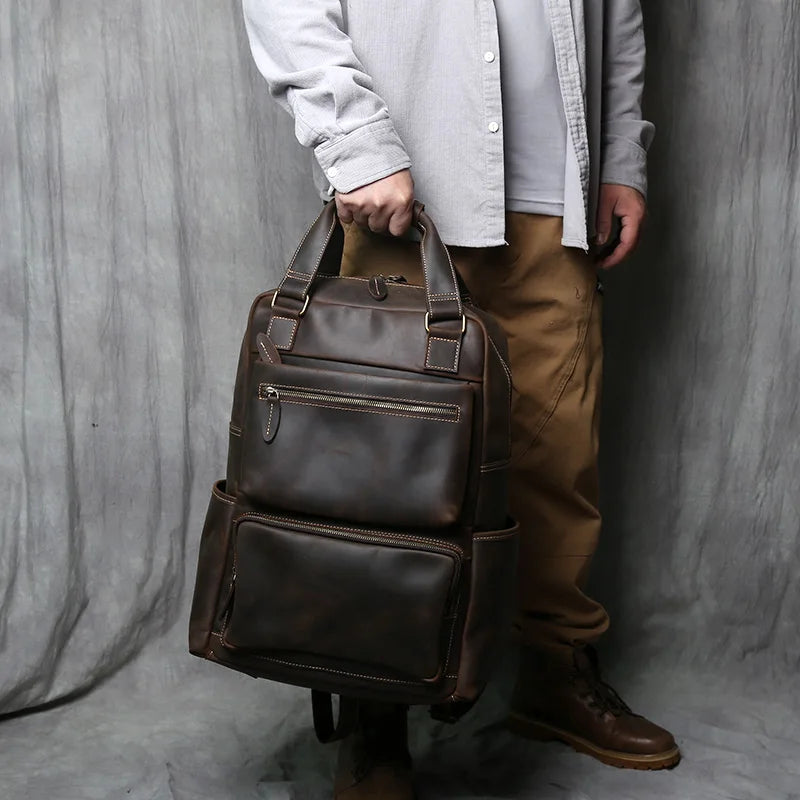 Large Capacity Retro Leather Men's Backpack for Travel & Work