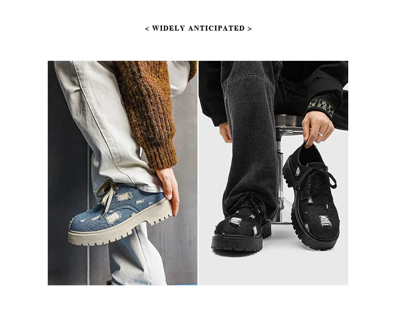 Comfortable Denim Low Top Boots with Thick Sole | Trendy Sneakers