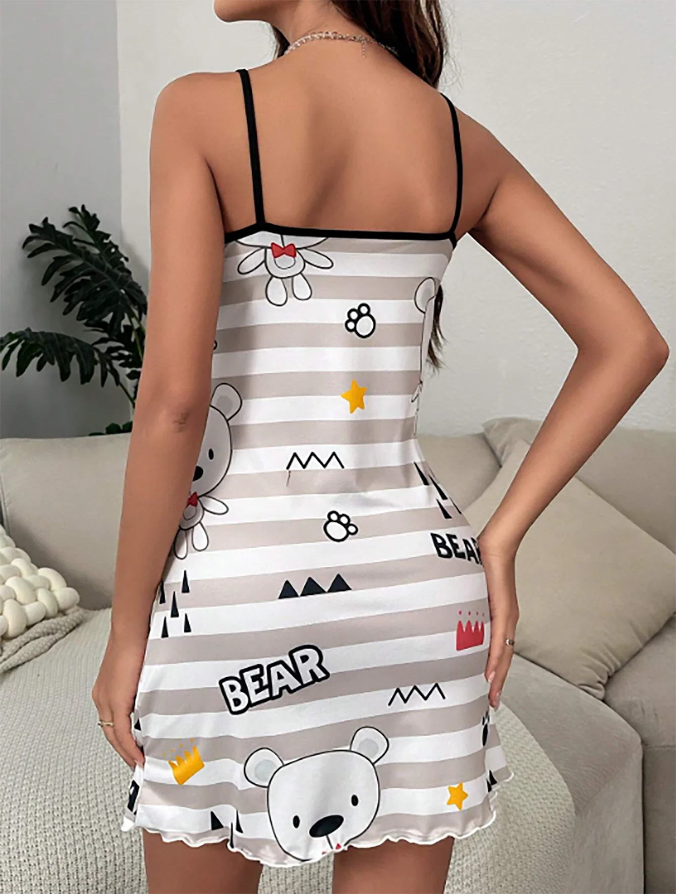 Cute Mini Night Dress with Bear Print for Cozy Lounging