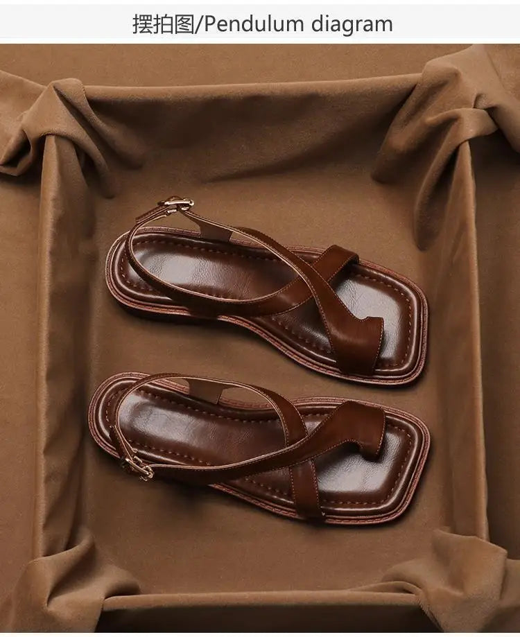 Women's Retro French Style Buckle Sandals | Comfort & Style