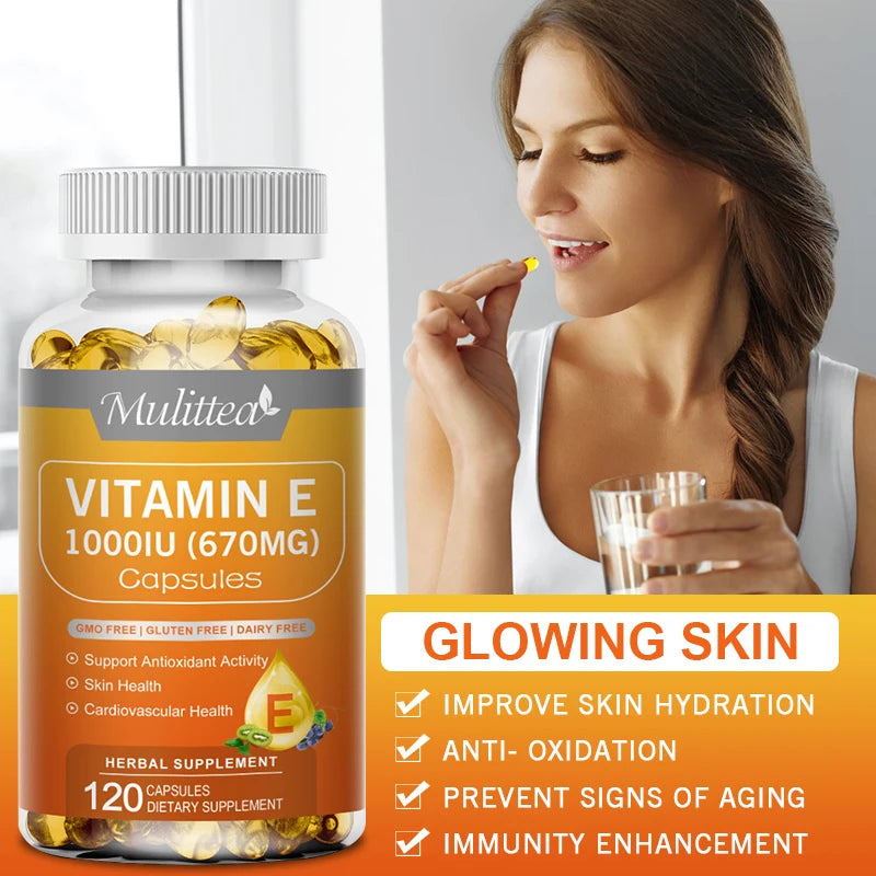 Vitamin E 1000 IU Capsules for Skin Nutrition & Immunity Boost
