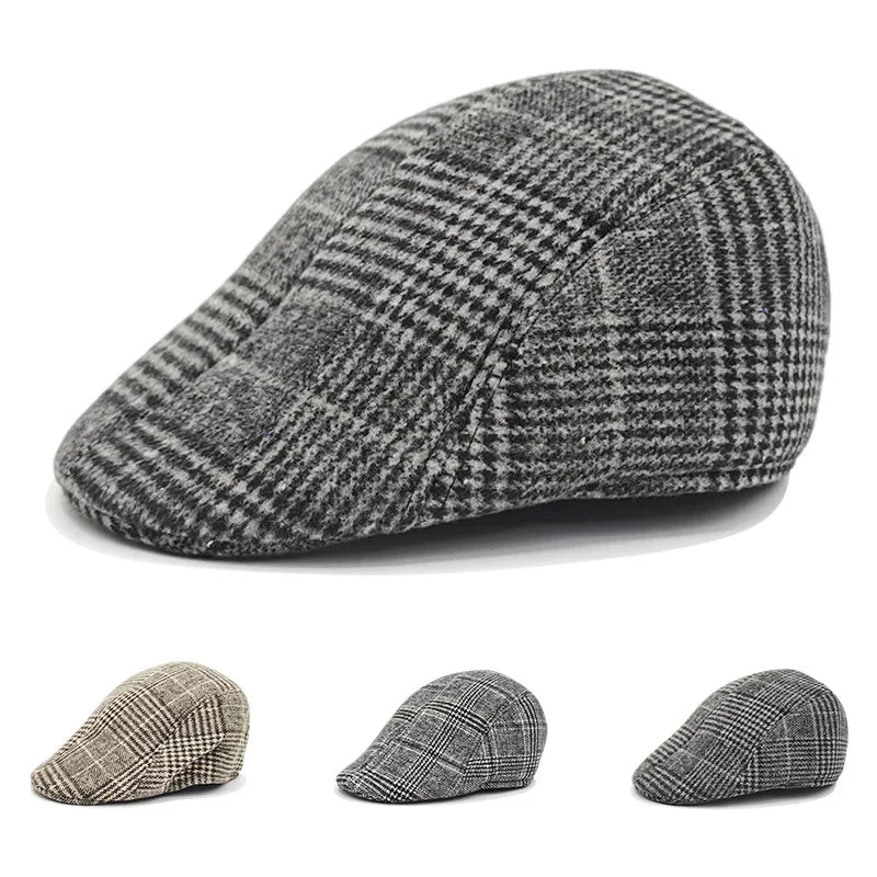 Men's Winter Beret Cap | Warm Plaid Military Hat for Casual Wear