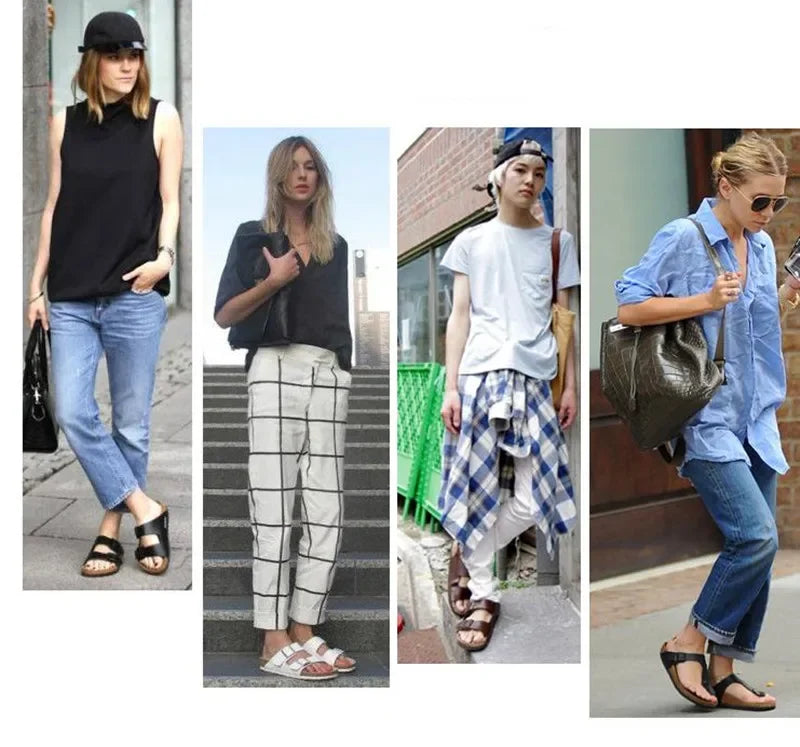 Elegantes chanclas de corcho de verano para mujer | Sandalias informales de playa