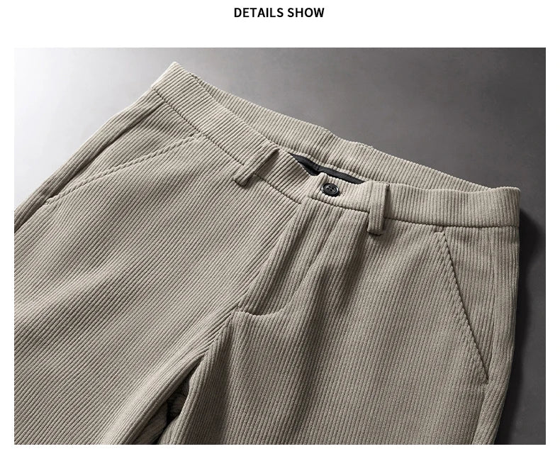 Men's Thick Fleece Corduroy Pants | Winter Warm Business Casual Trousers