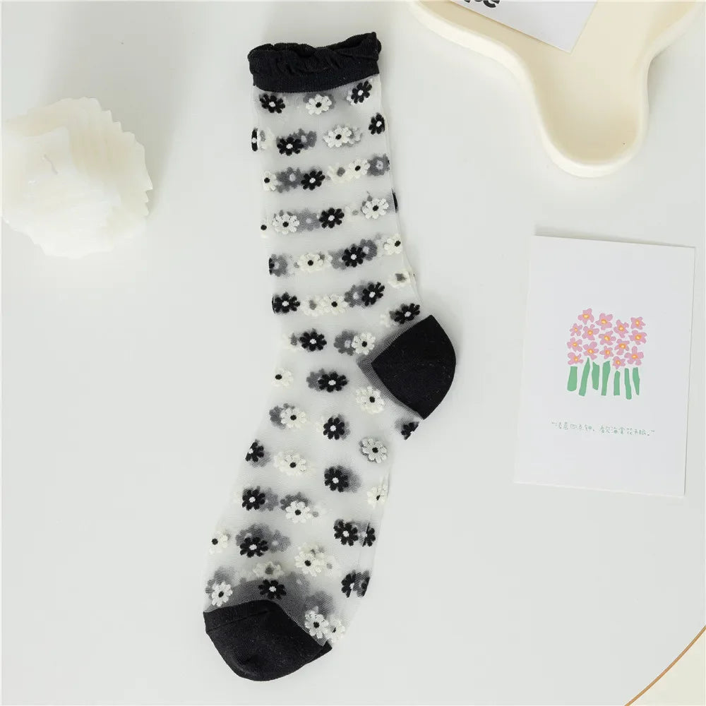 Floral Print Women's Socks | Thin Transparent Summer Socks