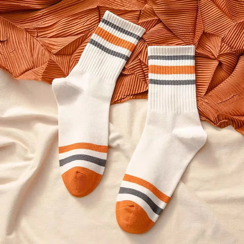 Men's Solid Color Striped Mid Tube Socks | Comfort & Style