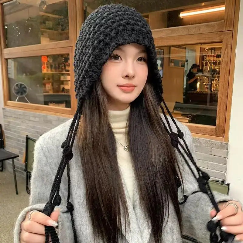 Women's Cute Bear Plush Knitted Hat | Cozy Winter Beanie