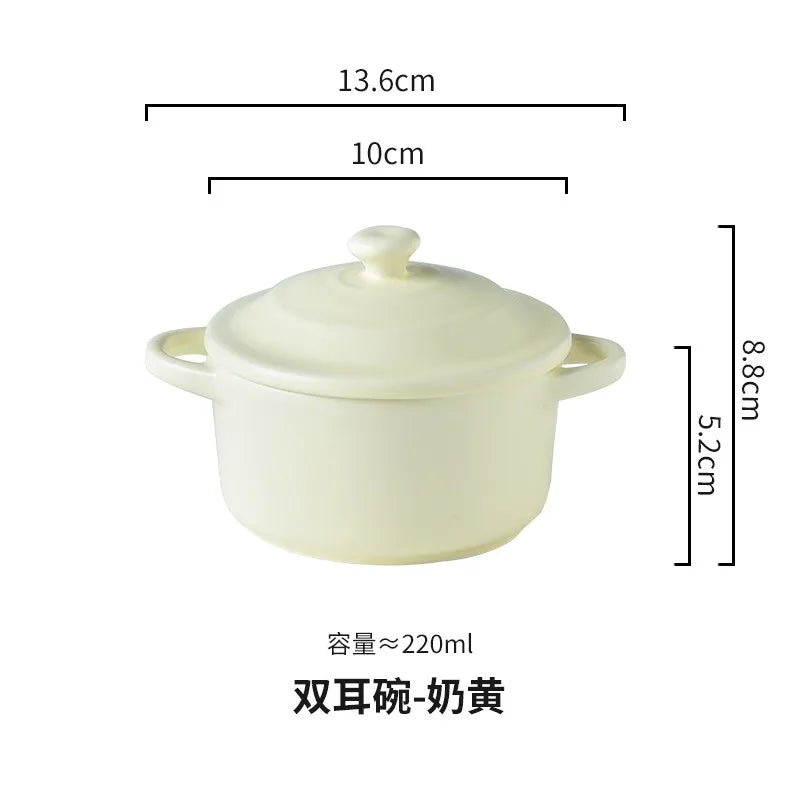 Durable 220ml Ceramic Small Bowl with Covered Double Ears