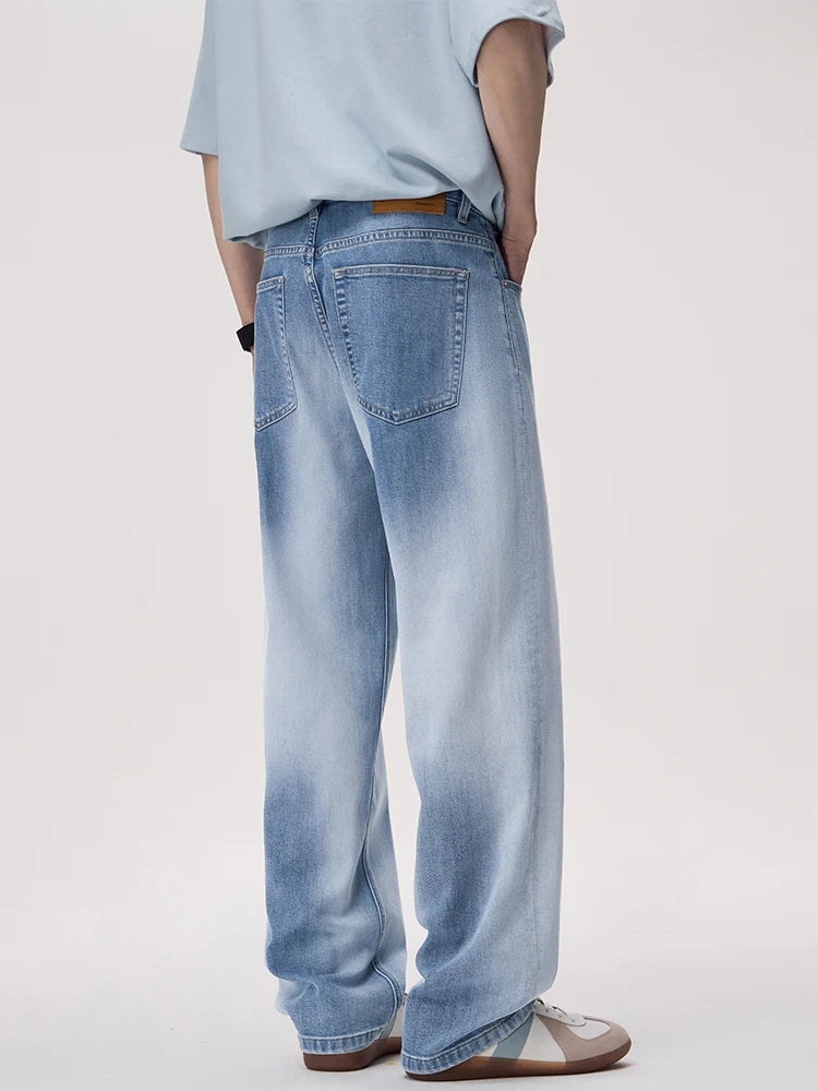 Men's Summer High Street Gradient Light Blue Jeans | Comfortable Fit