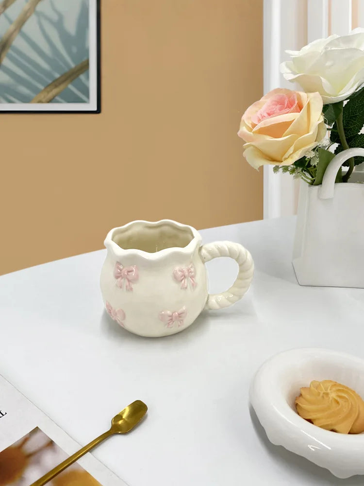 Cute Handmade Bow Ceramic Coffee Cup | Unique Gift Mug