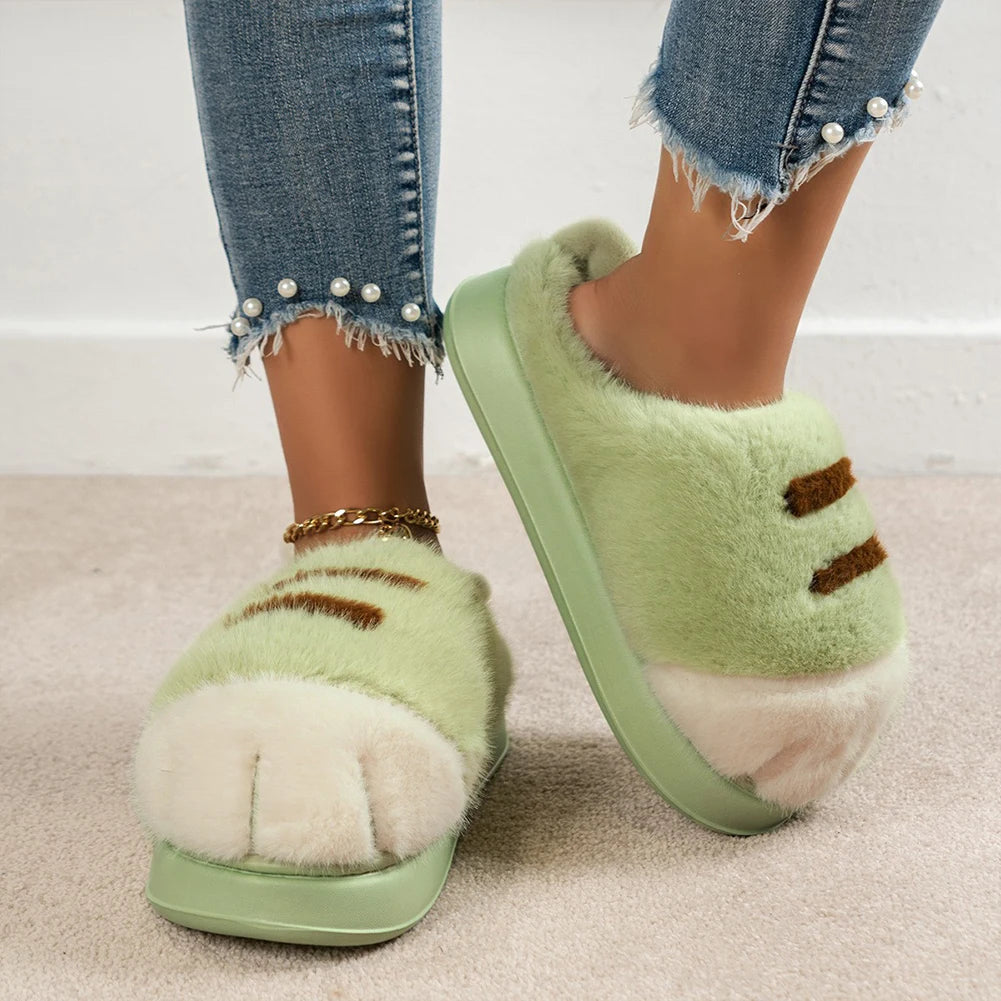 Cute Cat Paw Plush Slippers | Cozy Furry Winter Indoor Shoes