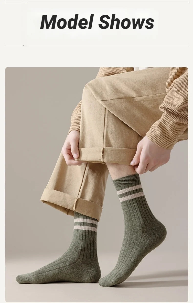 Men's Striped Mid Tube Socks | Breathable Casual Comfort