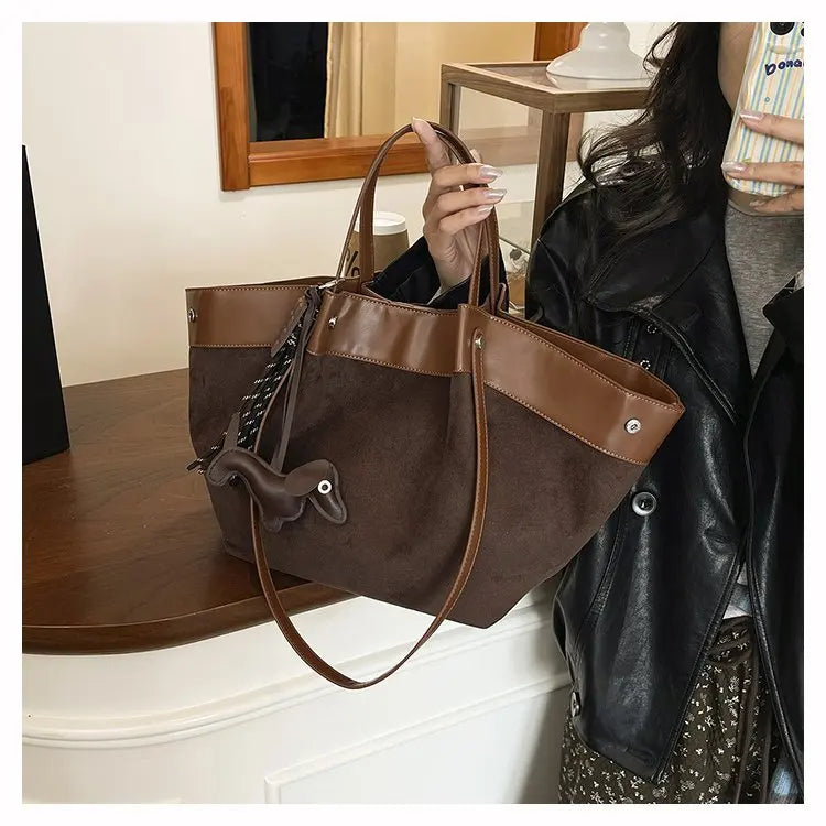 Bolso de hombro de piel suave de gamuza para mujer | Estilo casual de lujo