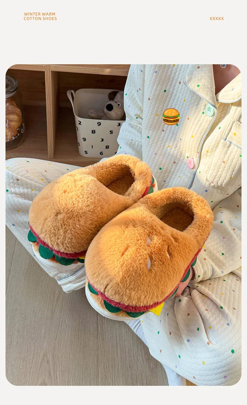 Funny Hamburger Plush Slippers | Cozy 3D Cartoon Slides for All