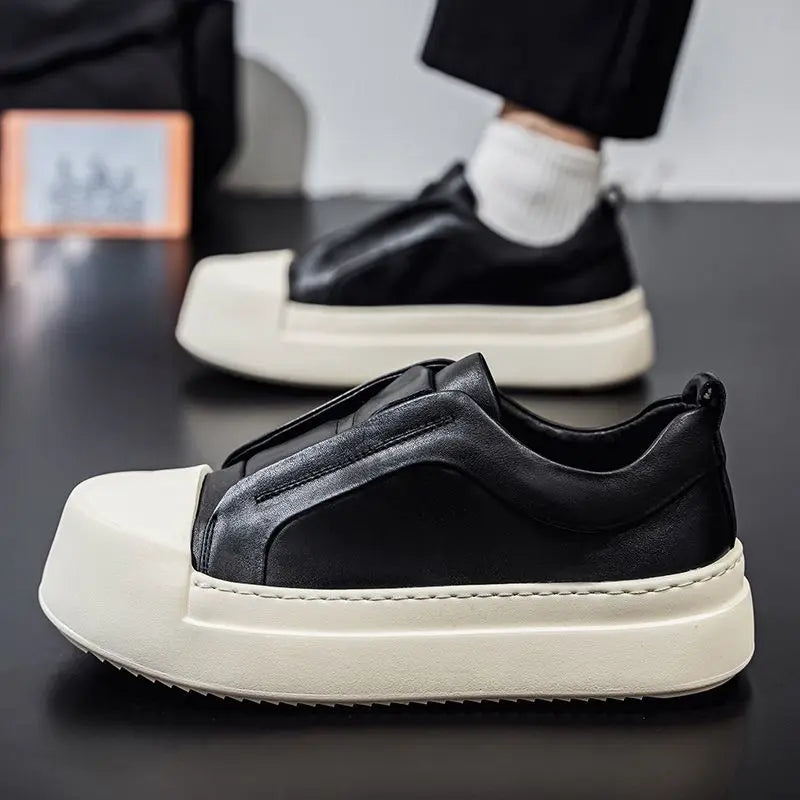 Men's Retro Brown PU Leather Platform Loafers | Lightweight Casual Sneakers