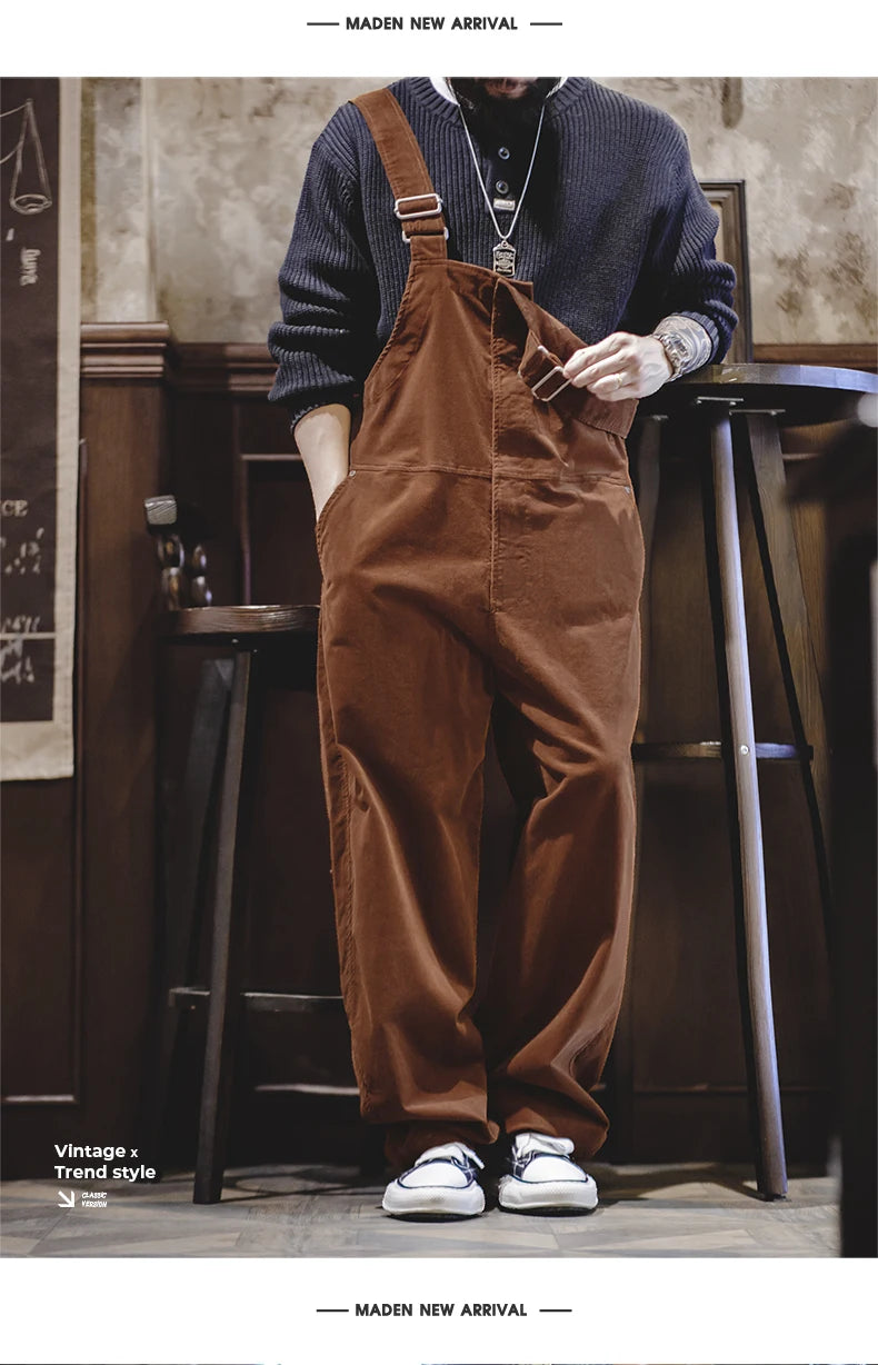 Men's Retro Corduroy Overalls | Adjustable Suspender Jumpsuit