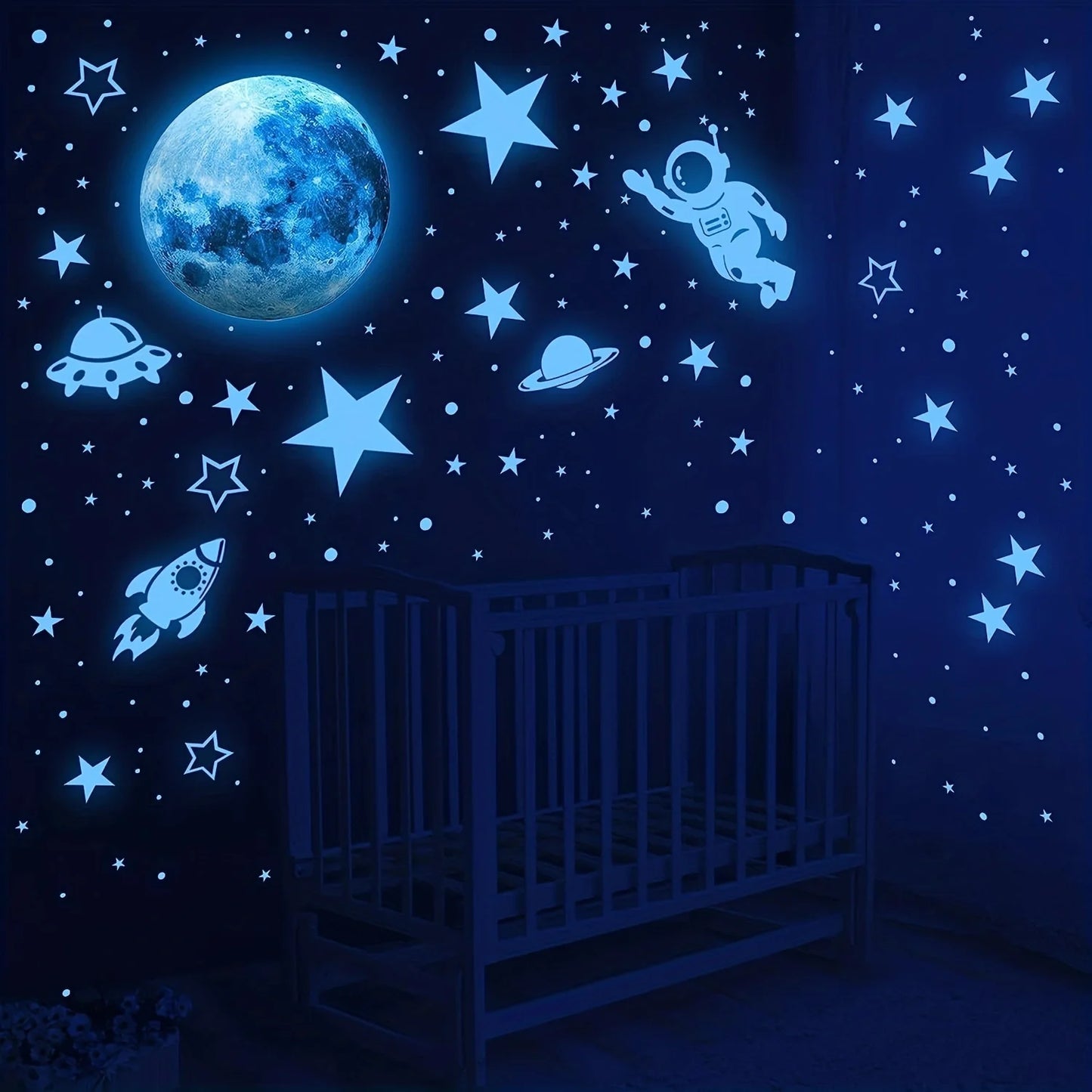 531 piezas de decoración espacial que brilla en la oscuridad | Aventura en la habitación de los niños