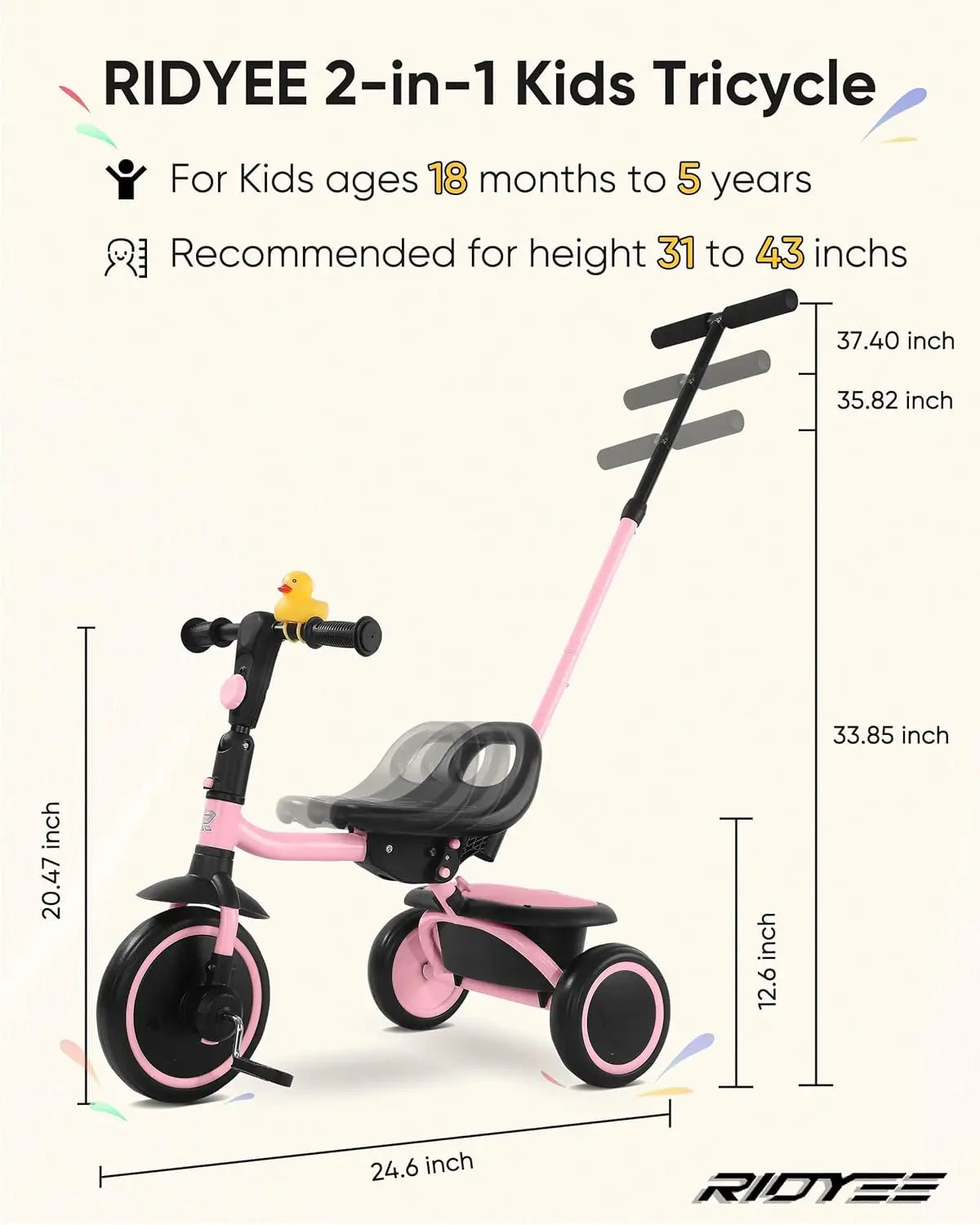 Adjustable Toddler Tricycle with Push Handle | Fun Ride-On Toy