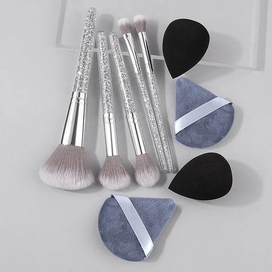 Set de brochas de maquillaje con mango de diamante y esponjas | Acabado impecable