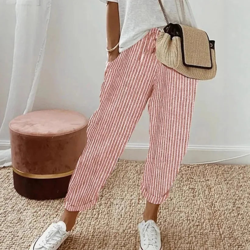 Stylish Women's Loose Stripe Printed Casual Pants for Summer