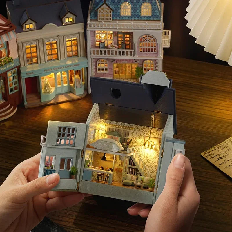 Kit de casa de muñecas en miniatura de madera DIY | Regalo creativo para todas las edades