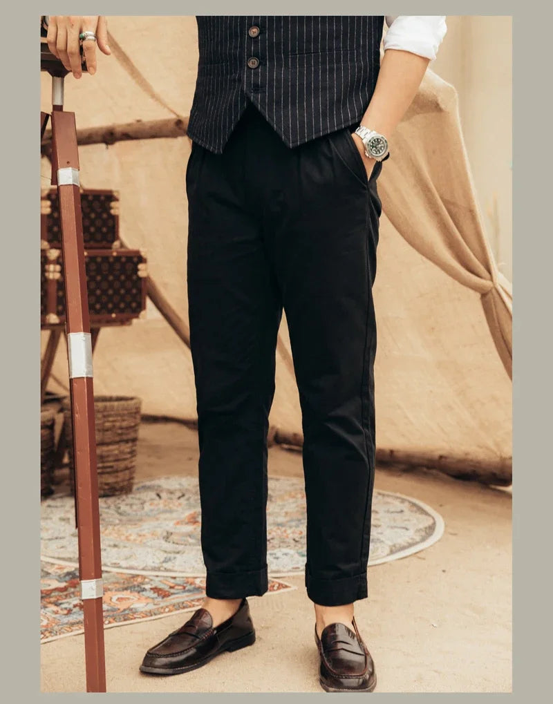 Men's Herringbone Cotton Gurkha Pants for Casual Style
