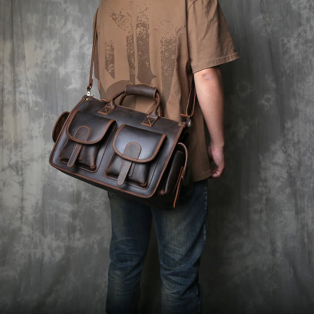 Genuine Leather Retro Men's Handbag | Large Capacity Crossbody Bag