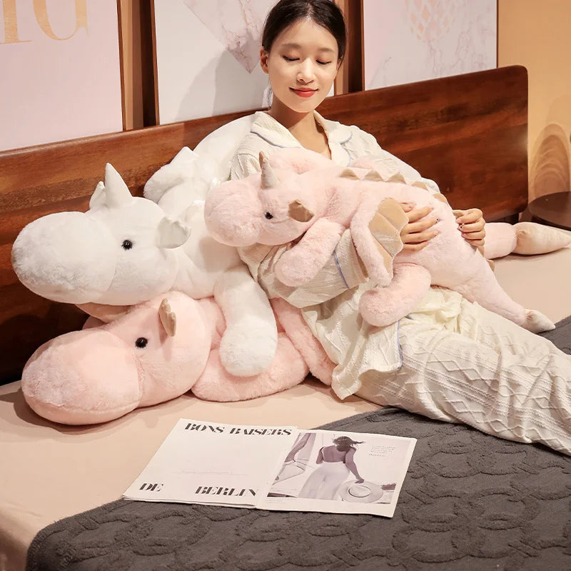 Giant White Dragon Plush Toy | Magical Hug Pillow With Wings