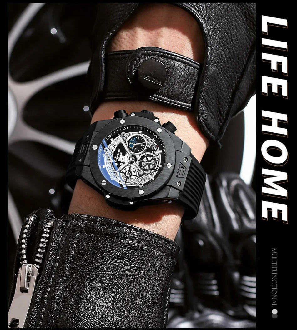 Stylish Big Dial Men's Military Watch | Waterproof Rubber Strap