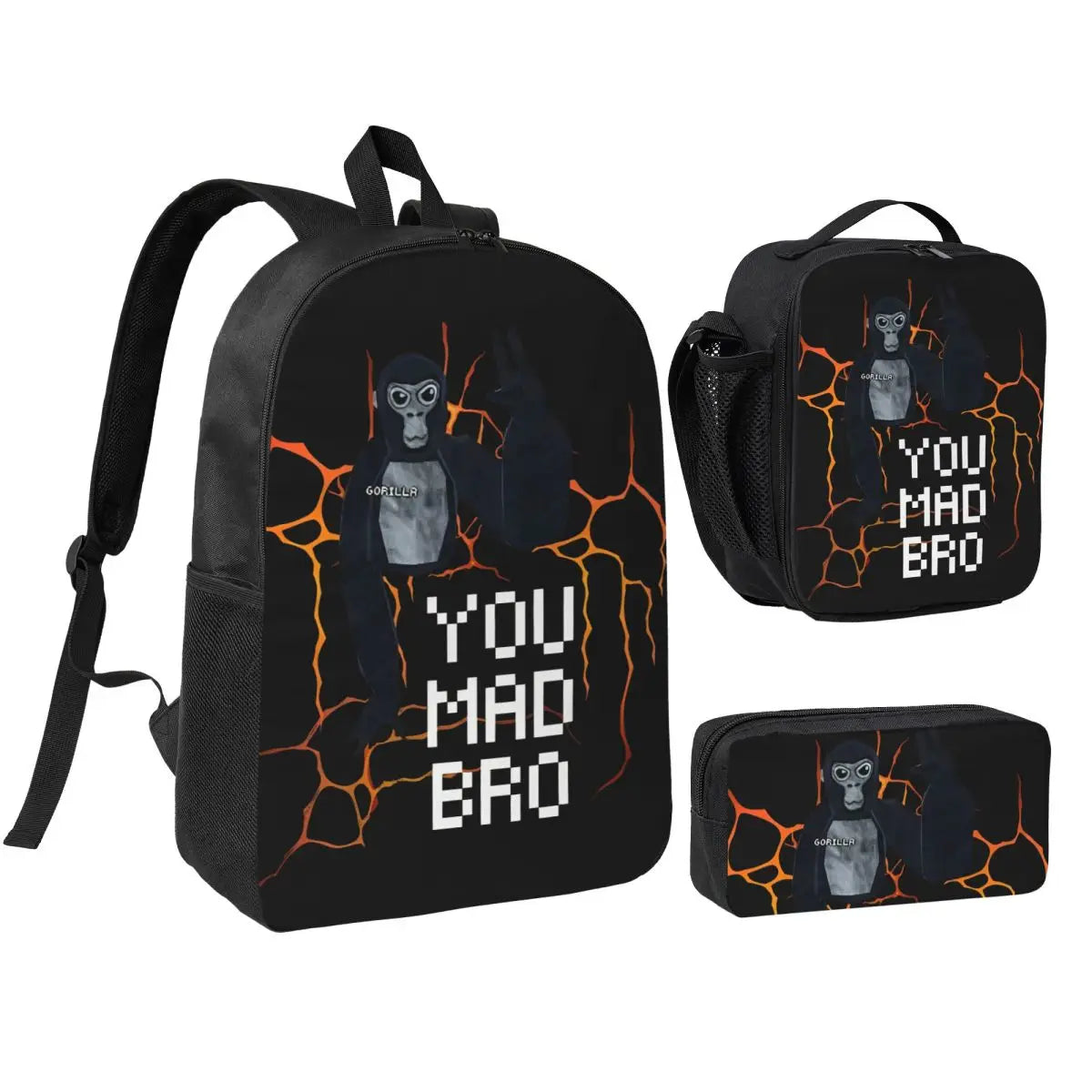 Stylish Black and White Gorilla Backpack Set for Teens | Versatile Bags