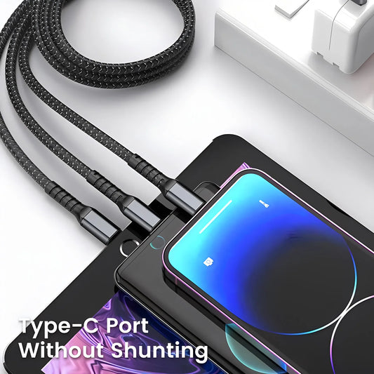 100W 3 In 1 Transparent Pilot Lamp Super Fast Charging Cable