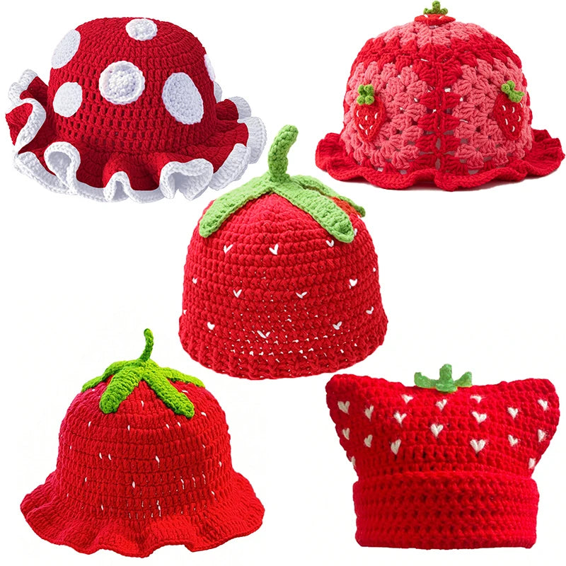 Charming Cartoon Strawberry Fishing Hat | Trendy Bohemian Crochet