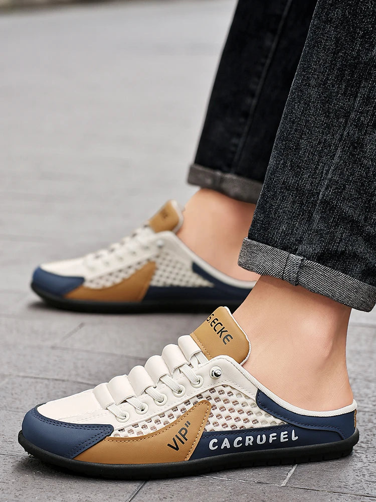 Summer Breathable Mesh Slip-On Half-Slipper for Men, Casual Soft-Soled Closed-Toe Slippers, Mesh Upper Is Refreshing and Breathable, Does Not Suffocate the Feet, Lace-Free Design Is Convenient for Lazy People