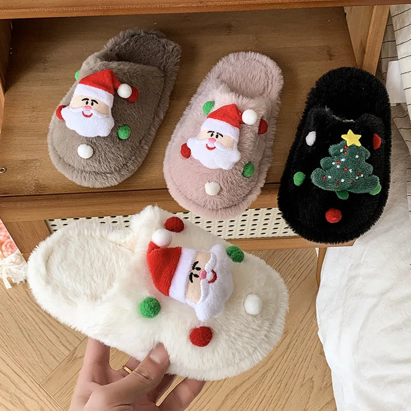 Christmas Kids Plush Slippers | Warm Cotton Indoor Shoes