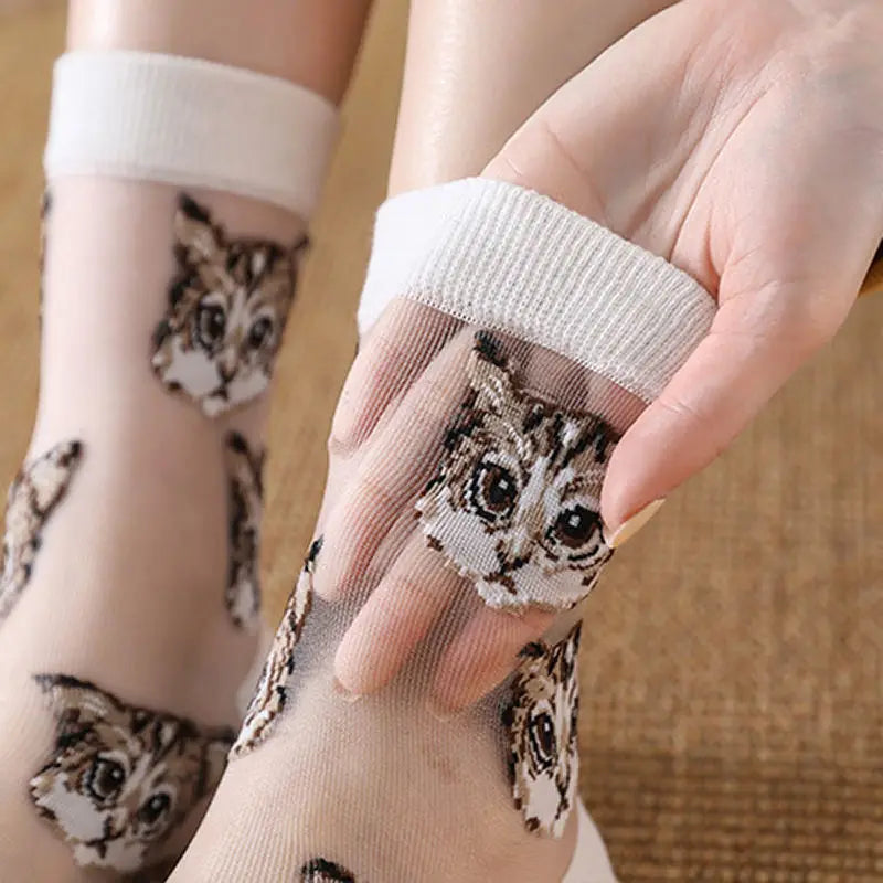 Trendy Women’s Transparent Cat Socks | Cute Kawaii Summer Fashion