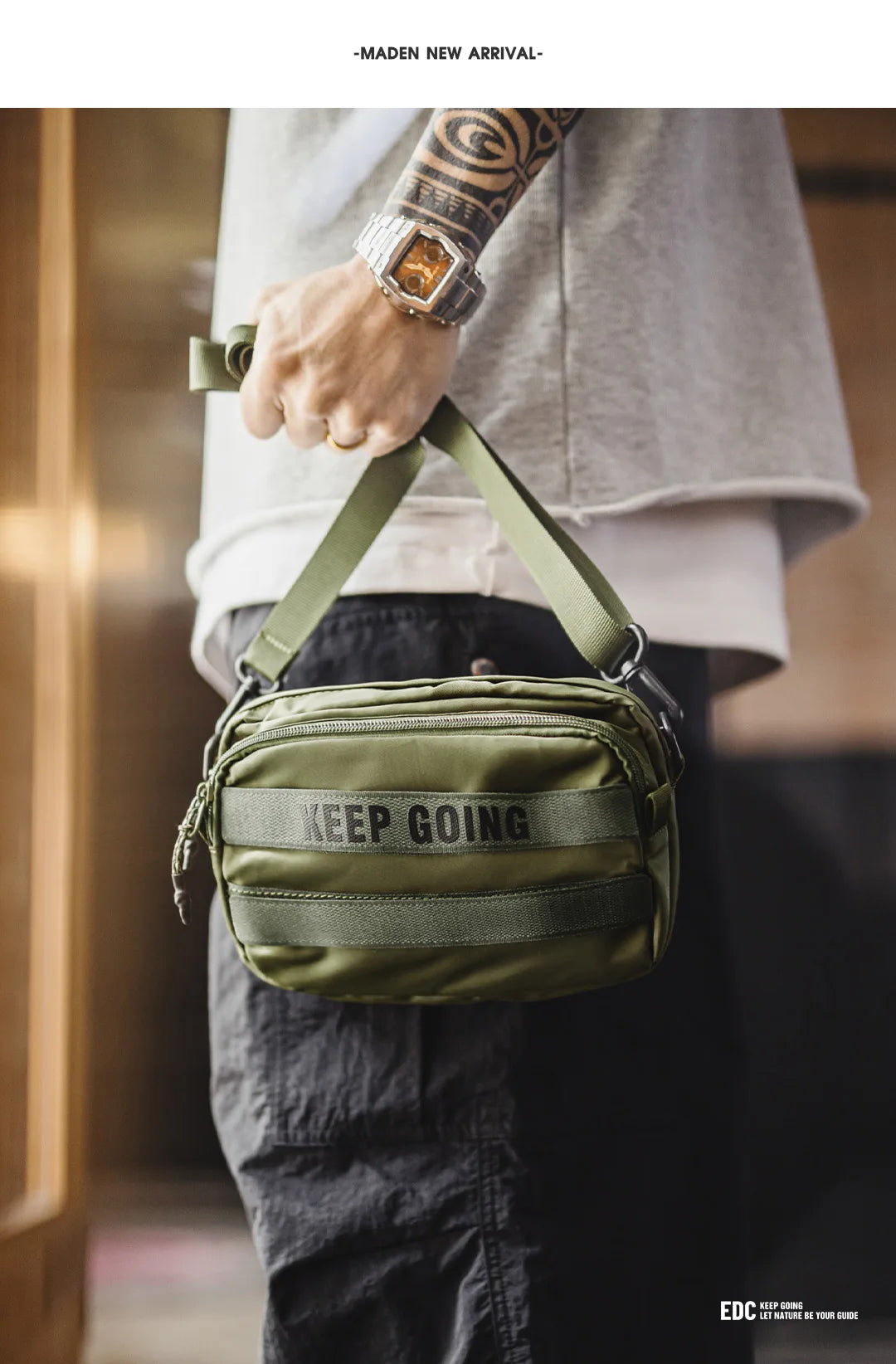 Men's Military Green Crossbody Bag | Compact Utility EDC Handbag