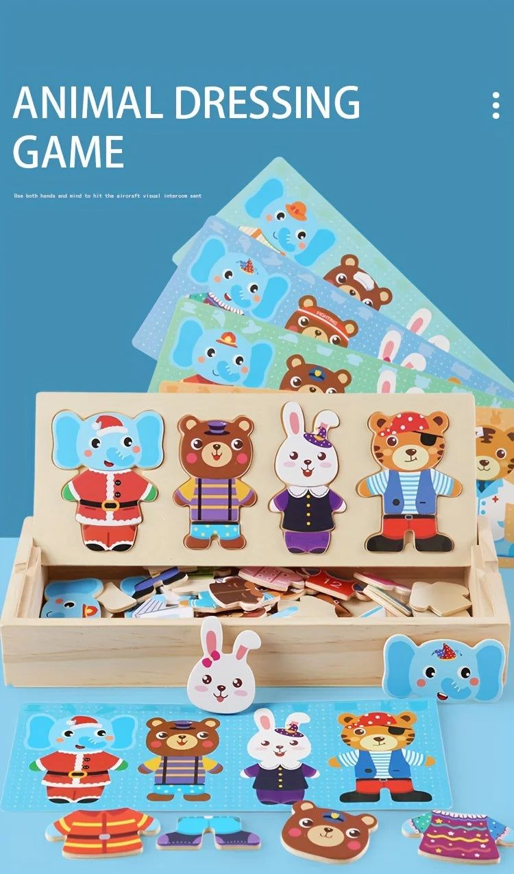 25Pcs Animal Dress-Up Wooden Play Set | Engaging Montessori Toys