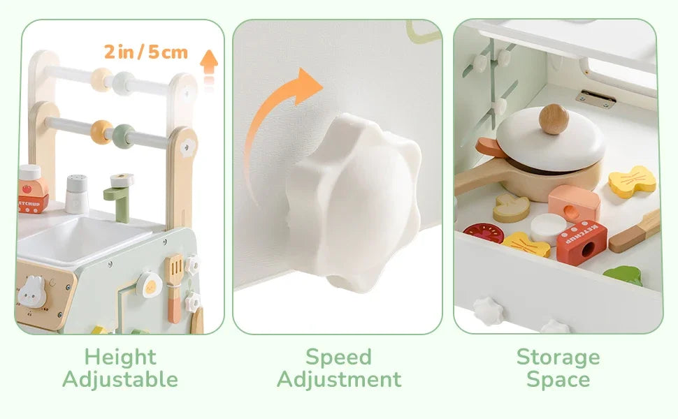 Adjustable Wooden Baby Walker | Montessori Push Toy for Toddlers