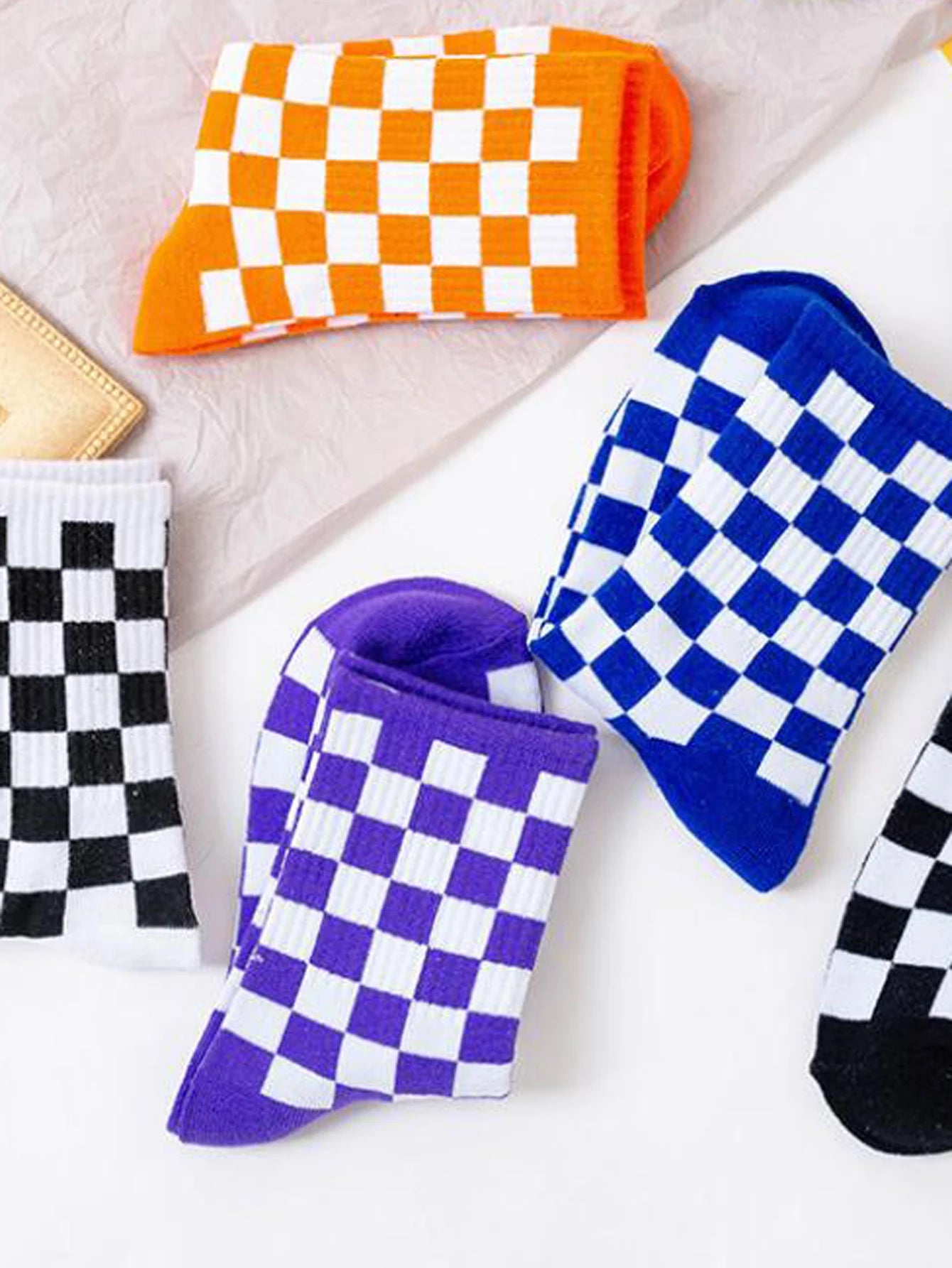Unisex Checkerboard Socks | Trendy Geometric Cotton Streetwear