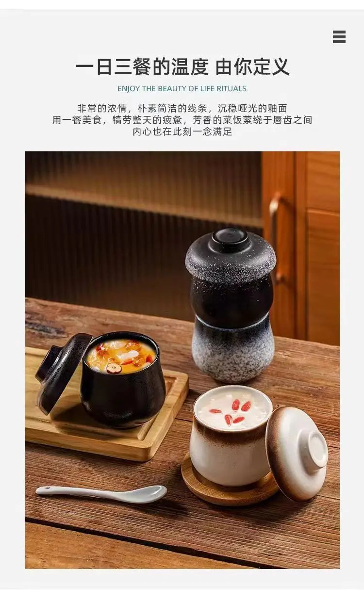 Japanese Ceramic Small Stew Pot Set | Creative Tableware for One